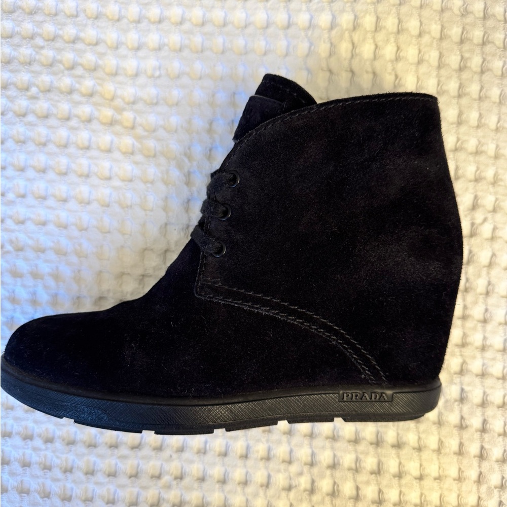 Prada black suede leather booties - 37.5